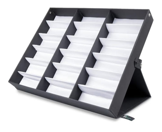 EK-001EX  Exhibidor portátil tipo caja para lentes – 18 piezas