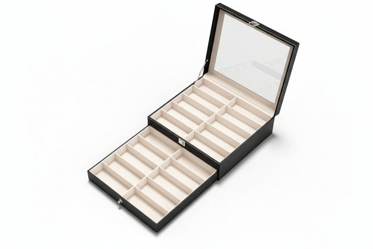 EK-005EX Organizador exhibidor para lentes con tapa y charola deslizable