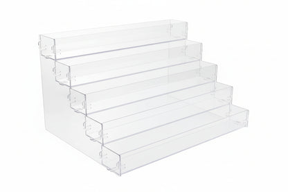 EK-003EX  Exhibidor escalonado de acrílico para lentes – 5 niveles, capacidad para 10 piezas