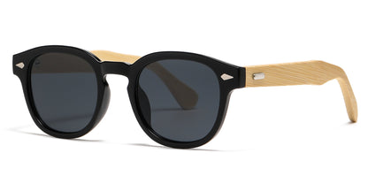 DS-5259 Bamboo - Lentes redondos de plástico con puente tipo keyhole y varillas de bambú