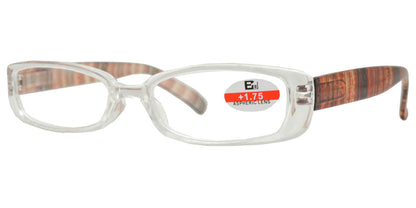 DS-RS 1122 - Lentes de lectura rectangulares con marco plástico transparente y varillas decoradas