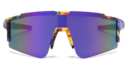 DS-2689 - Lentes de sol deportivos con armazón plástico de media montura y con mica de espejo tipo escudo