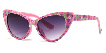 DS-4903 - Lentes estilo Cat Eye para niña con estampado floral y marco plástico colorido