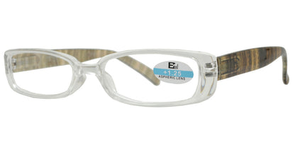 DS-RS 1122 - Lentes de lectura rectangulares con marco plástico transparente y varillas decoradas