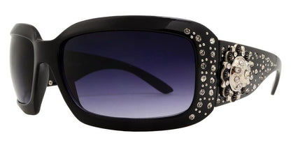 DS-7649 - Lentes rectangulares gruesos con pedrería y detalles decorativos