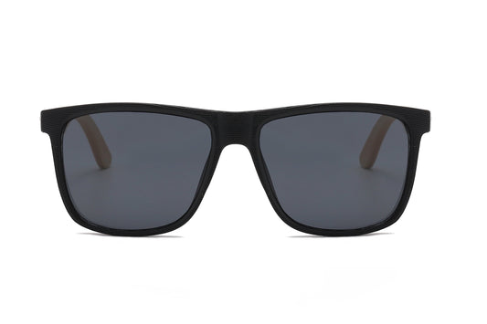 DS-8024 Bamboo - Lentes cuadrados con marco de plástico, varillas de bambú y estilo clásico