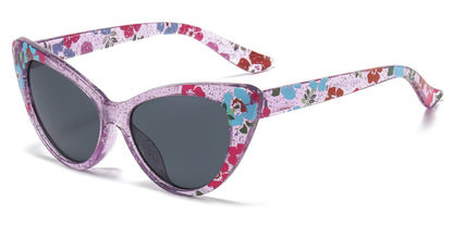 DS-4903 - Lentes estilo Cat Eye para niña con estampado floral y marco plástico colorido