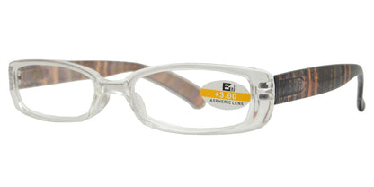 DS-RS 1122 - Lentes de lectura rectangulares con marco plástico transparente y varillas decoradas