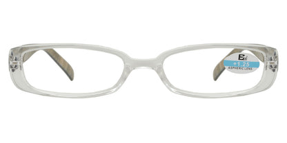 DS-RS 1122 - Lentes de lectura rectangulares con marco plástico transparente y varillas decoradas